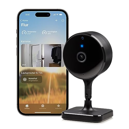 Eve Cam - Smarte Innenkamera, 1080p-Auflösung, WLAN, 100 Prozent Privatsphäre, HomeKit Secure Video, Mitteilung auf iPhone, Mikrofon und Speaker, Nachtsicht, Flexible Installation