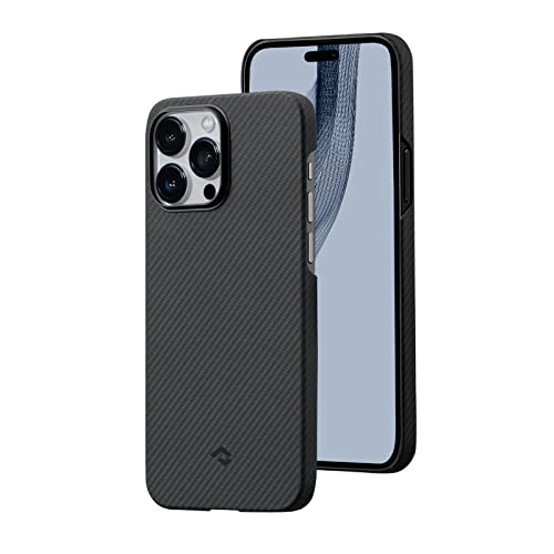 pitaka Ultradünne Hülle für iPhone 14 Pro Max Kompatibel mit Magsafe aus Aramidfaser Magnetische Schutzhülle mit Kameraschutz und Textur Haptik Minimalismus [MagEZ Case 3] Schwarz/Grau