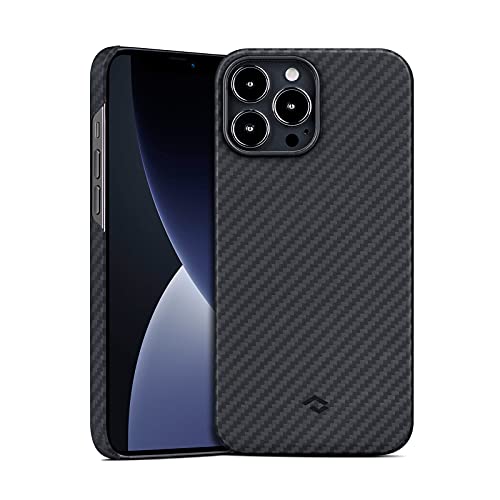 pitaka MagEZ Case Handyhülle Kompatibel mit iPhone 13 Pro, Ultraleicht Superdünner Passengenaue Schutzhülle, Minimalistische Kratzfeste Haltbare Hülle aus 1500D Aramidfaser Schwarz/Grau