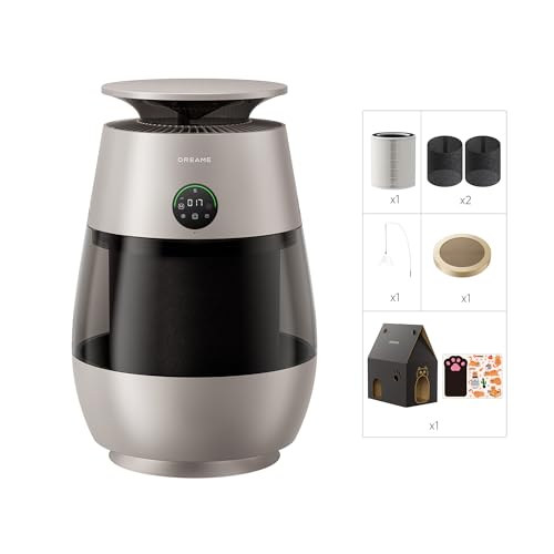 DREAME Haustier-Luftreiniger AP10, 360°-Luft-Unterdruck-Rückführungssystem mit fünfstufiger Reinigung. Transparenter Behälter, geschwungene Oberseite und LED-/Beleuchtung mit App-Steuerung