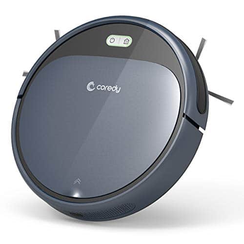 Coredy R300 Saugroboter mit Ladestation, 110 Min Laufzeit, Automatischer Staubsauger Roboter, 1400Pa Saugkraft, Superchlank, Extrem Leise Roboterstaubsauger für Tierhaare, Hartböden und Teppiche