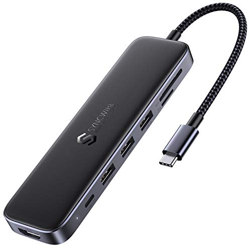 Syncwire USB-C-Hub, 8 in 1 USB-C-Adapter mit HDMI 4K, PD-Aufladung 100W, microSD-/SD-(TF-) Kartenleser, 2 USB 3.0-Anschlüsse, USB-C und USB-A-Datenanschlüsse für MacBook/Pro/Air/iPad Pro/Typ-C-Laptop