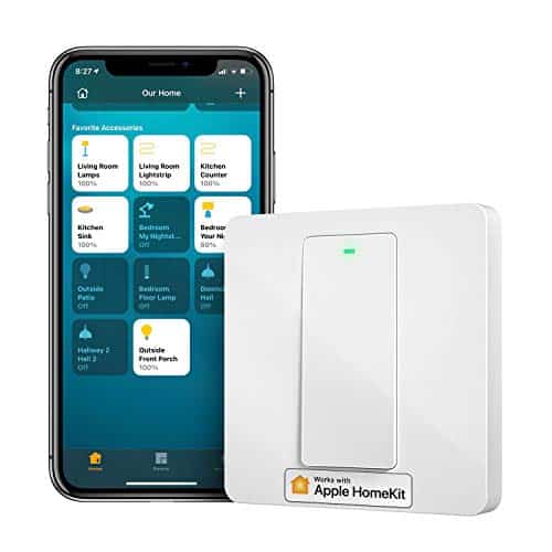 WLAN Lichtschalter funktioniert mit Apple HomeKit, meross Smart Schalter Wandschalter, 1 Gang benötigt Nullleiter, kompatibel mit Siri, Alexa, und Google Home, 2,4 GHz