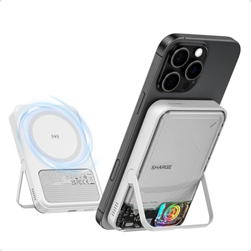 SHARGE ICEMAG 2 MagSafe Powerbank 15W Qi2 Magnetisches Tragbares Ladegerät mit Aktiver Kühlung 10000mAh Akkupack mit Klappständer Kompatibel mit iPhone 16/15/14/13