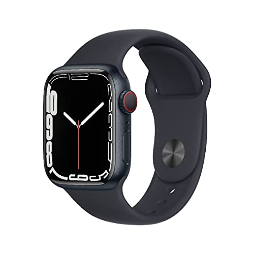 Apple Watch Series 7 (GPS + Cellular, 41mm) Smartwatch - Aluminiumgehäuse Mitternacht, Sportarmband Mitternacht - Regular. Fitnesstracker, Blutsauerstoff und EKGApps, Wasserschutz