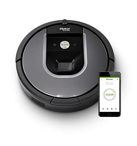 iRobot Roomba Volks-Saugroboter 960 mit starker Saugkraft, zwei Multibodenbürsten, Navigation für mehrere Räume, lädt sich auf und setzt Reinigung fort, Ideal für Tierhaare, App-Steuerung, Dirt Detect