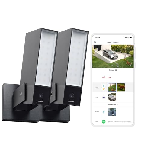 Netatmo 2er-Pack Außenkameras, Integrierte Beleuchtung, Personenerkennung, 1920p, Autos und Tiere, Aluminium Schwarz, NBU-2-NOC-AMZ