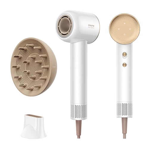 DREAME Hair Glory Combo Haartrockner,Trocknet schnell,110.000 Umdrehungen pro Minute,Luftstrom 70m/s,Negativ-Ionen-Technologie,Temperatur- und Luftgeschwindigkeitsregelung, Düse und Diffusor, Weiß