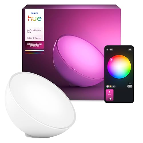 Philips Hue White & Color Ambiance Go Tischleuchte (530 lm), dimmbare LED Leuchte für das Hue Lichtsystem mit 16 Mio. Farben, smarte Lichtsteuerung über Sprache oder App, weiß