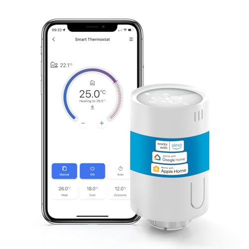 [Upgrade] meross Smart Heizkörperthermostat kompatibel mit HomeKit, WLAN Heizungsthermostat Kompatibel mit Siri, Alexa und Google Assistant, Fernsteuerung, benötigt Hub, M30*1,5mm, 6 Adapter, 1pcs