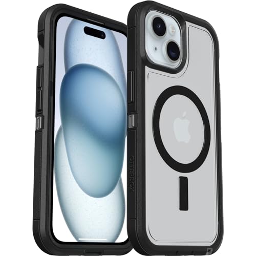 OtterBox Defender XT Hülle für iPhone 15 / iPhone 14 / iPhone 13 mit MagSafe, stoßfest, ultra-robust, schützende Hülle, 5x getestet nach Militärstandard, Transparent/Schwarz