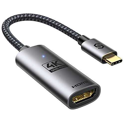 Syncwire USB-C auf HDMI-Adapter [4K@60 Hz] – vergoldetes aus Nylon geflochtenes Typ-C 3.1 Thunderbolt 3 HDMI-Adapter, für MacBook Pro/Air, Samsung S21/S20, Dell XPS 13/15 und mehr, 0.15 M/0.5 Fuß