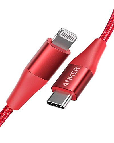 Anker Powerline+ II USB C auf Lightning Kabel, 90cm lang, Nylon-umflochtenes Ladekabel für iPhone 13/13 Pro/12 Pro Max/12/11/X/XS/XR/8 Plus, unterstützt Power Delivery, für Typ-C Ladegeräte (Rot)