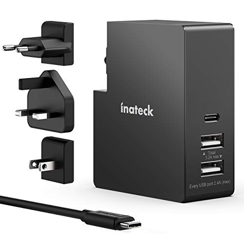 Inateck USB C Ladegerät, 30 w Power Delivery Port und 2 USB A Ports(15W), Kompatibel mit MacBook Air 2018, iPad Pro 2018, Ink. 2m USB C Kabel, Schwarz