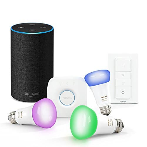 Amazon Echo (2. Gen.), Anthrazit Stoff + Philips Hue Color Starter Set