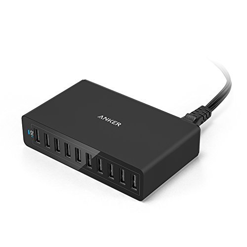 Anker PowerPort 10 (60W 10-Port USB Ladegerät) für iPhone 7/7 Plus, iPad Air 2 / Mini 3, Galaxy S6 / S6 Edge und weitere (Schwarz)