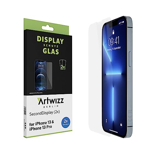 Artwizz SecondDisplay Schutzglas kompatibel für iPhone 14, iPhone 13/13 Pro (6.1') - 2 Stück - HD Displayschutz aus Sicherheitsglas mit 9H Härte