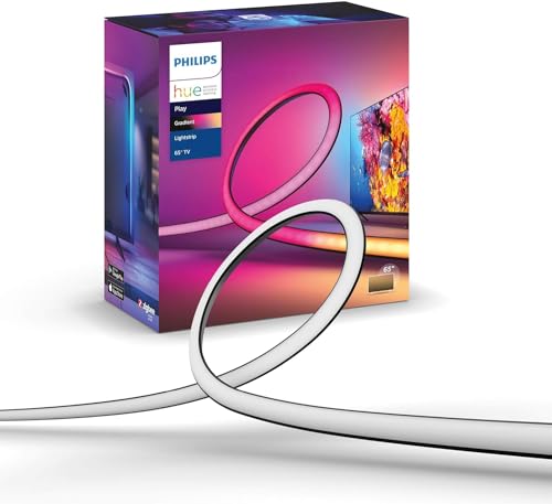 Philips Hue White & Color Ambiance Gradient Lightstrip (65 Zoll), dimmbarer LED Streifen für den Fernseher mit 16 Mio. Farben und Farbverläufen, smarte Heimkino TV Hintergrundbeleuchtung, schwarz
