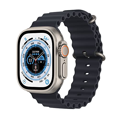 Apple Watch Ultra (GPS + Cellular, 49mm) Smartwatch - Titangehäuse, Ocean Armband Mitternacht. Fitnesstracker, präzisesGPS, Aktionstaste, extra Lange Batterielaufzeit, helleres Retina Display