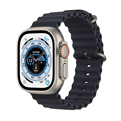 Apple Watch Ultra (GPS + Cellular, 49mm) Smartwatch - Titangehäuse, Ocean Armband Mitternacht. Fitnesstracker, präzisesGPS, Aktionstaste, extra Lange Batterielaufzeit, helleres Retina Display