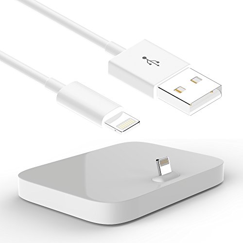 RINOO® 2in1 Set Lightning Kabel und Dockingstation für Apple iPhone X 8 7 6 6S 5 SE iPod in Weiss