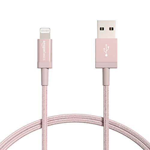 Amazon Basics – Verbindungskabel Lightning auf USB-A, Nylon-umflochten, MFi-zertifiziertes Ladekabel für iPhone, rotgoldfarben, 91,2 cm, 2 Stück
