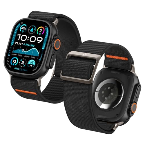 Spigen Lite Fit Ultra Armband Entwickelt für Apple Watch Ultra 2/1 49mm, Serie 10 46mm und Serie 9/8/7/6/5/4/SE 45mm,44mm Einstellbare Nylon-Solo-Strap - Schwarz