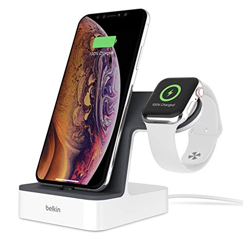 Belkin PowerHouse Ladestation für die Apple Watch und das iPhone (iPhone Ladestation für iPhone 13, 13 Pro, 13 Pro Max, 13 mini und ältere Modelle, Apple Watch Series 7, SE, 6, 5, 4, 3, 2, 1) - Weiß