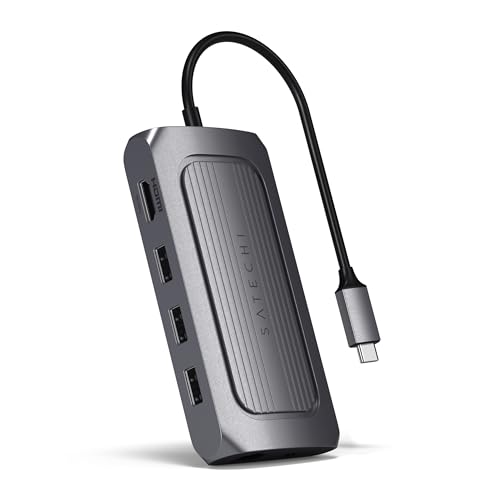 SATECHI USB C Hub Multiport mit USB4, 8K-HDMI, 100W PD-Aufladung, 3X USB-A, Ethernet, microSD/SD-Kartenleser, 3,5-mm-Audioanschluss, für MacBook, Windows und USB-C-Geräte