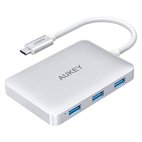 AUKEY USB C Hub (6 in 1) HDMI Port 4K, 4 USB 3.0 Ports und 100W USB C Ladeanschluss (Power Delivery) Tye C Hub Aluminium kompatibel mit MacBook Pro 2016/2017, iMac 2017, Samsung Galaxy S8 usw.
