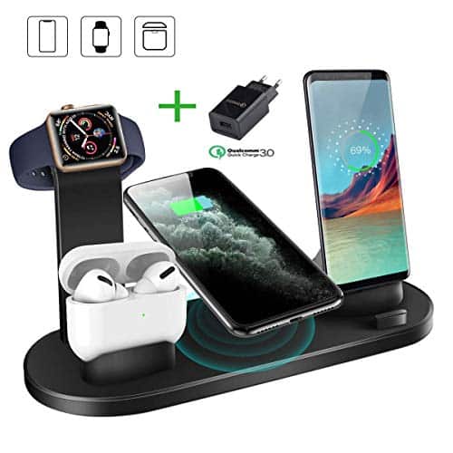 LECHLY Wireless Charger 6 in 1 Induktive Ladestation Qi Kabelloses Ladegerät für iPhone 11/11 Pro Max/XS/XR/X/8/8 Plus/Airpods Pro/2/1, iWatch Serie 5/4/3/2/1, Airpods und andere Qi-fähige Telefone