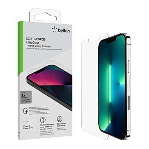 Belkin iPhone 13 und iPhone 13 Pro Displayschutz UltraGlass, antimikrobiell, einfache, blasenfreie Anbringung mit der enthaltenen Positionierungsschale