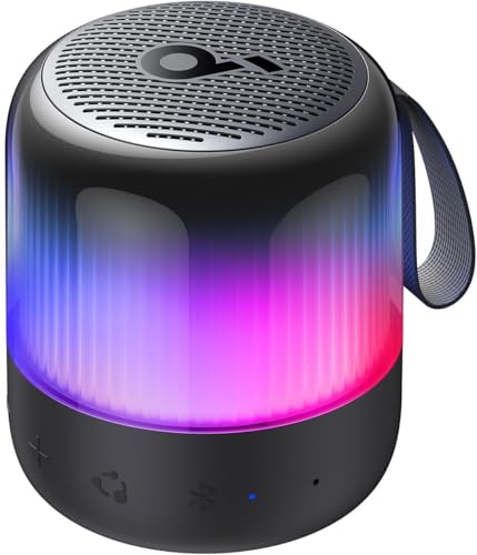 soundcore Glow Mini Speaker, Tragbarer Bluetooth-Lautsprecher, 360° Sound, Lichtshow, 12h Spielzeit, Individuell Einstellbare EQ & Licht, IP67 Wasser- & Staubdicht, für Camping, Zuhause & Strandpartys