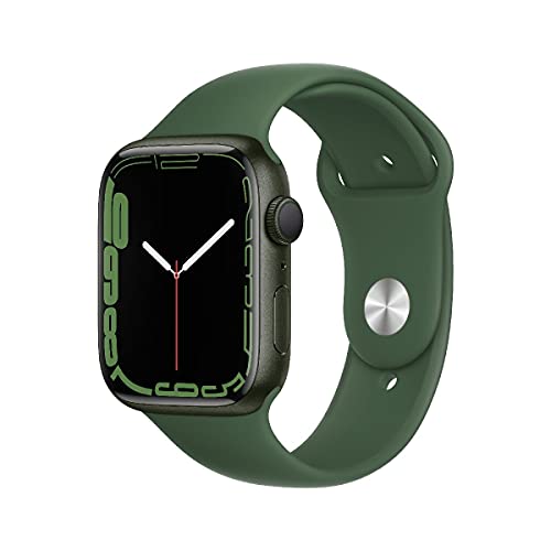 Apple Watch Series 7 (GPS, 45mm) Smartwatch - Aluminiumgehäuse Grün, Sportarmband Klee - Regular. Fitnesstracker, Blutsauerstoff und EKGApps, Always-On Retina Display, Wasserschutz