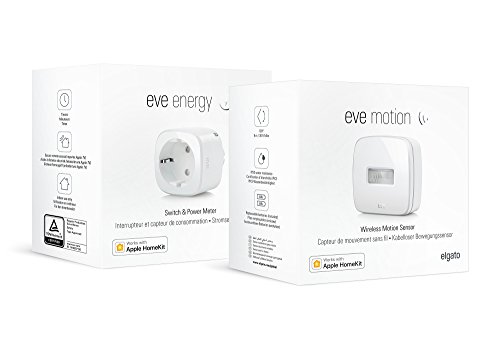 Eve Bewegungsmelder-Set – Eve Motion und smarte Steckdose Eve Energy, Leuchten automatisch per Anwesenheit steuern (Automationen benötigen Home Hub), Bluetooth Low Energy (Apple HomeKit)