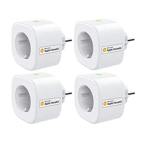 Smart socket works with Apple HomeKit, meross WLAN plug, integrated plug, compatible with Siri, Alexa, Google Assistant and Samsung SmartThings, no hub required, 16 A, 2.4 GHz, 4pcs