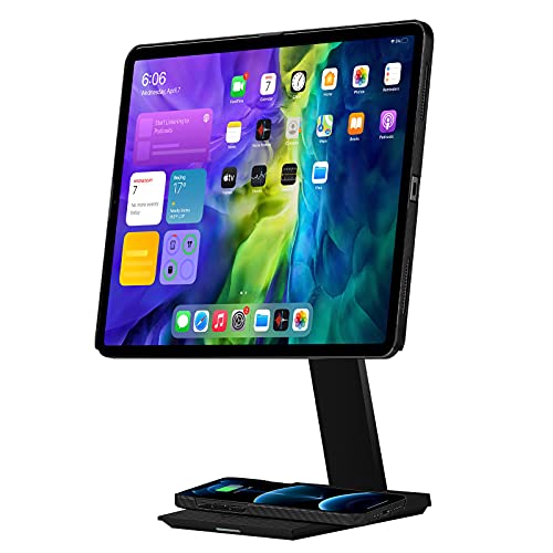 pitaka Magnetisch Tablet Ständer Verstellbare iPad Halterung mit 15W kabelloser Ladestation Premium iPad Halter kompatibel mit MagEZ Case 2 für iPad Pro und Allen Tablets [MagEZ Stand] Schwarz