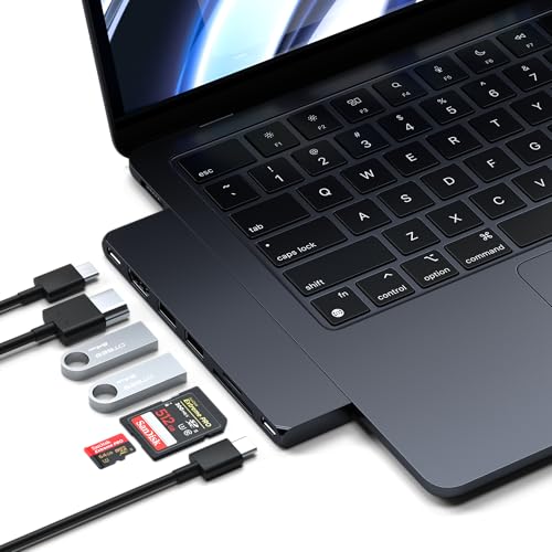 SATECHI USB-C Hub Pro Slim, 7-in-1 Adapter mit USB4 40Gbps, 100W Power Delivery, HDMI 4K, USB-C/USB-A 10Gbps, SD/MicroSD-Kartenleser – kompatibel mit MacBook Pro/Air M1 M2 M3 M4 (Mitternacht)