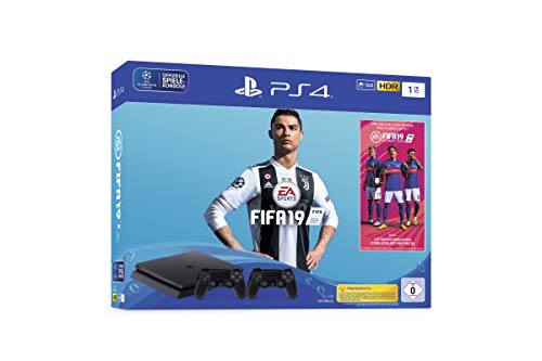 PlayStation 4 - Konsole (1TB, schwarz, slim) inkl. FIFA 19 + 2 DualShock Controller