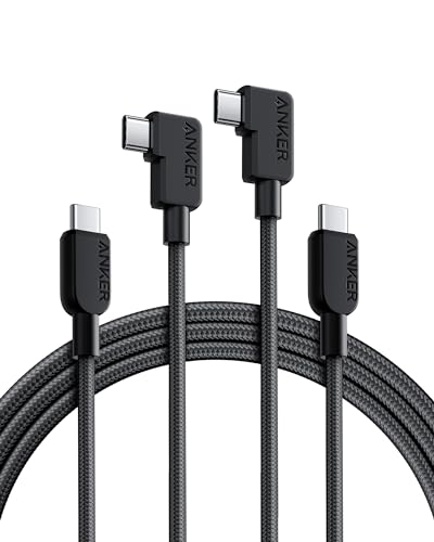 Anker USB C Kabel mit Winkelstecker, 180cm*2, USB C auf 90 Grad USB C robustes geflochtenes Kabel, Rechter Winkel, Kompatibel mit iPhone 16/15 Serie, MacBook Pro/Air, iPad Pro/Air und mehr (USB 2.0)