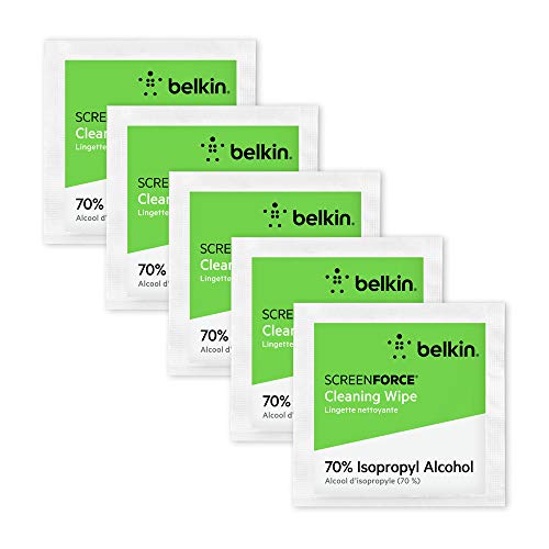 Belkin Bildschirm-Reinigungstücher, 75 Stück (70 % ISP Alkoholtücher reduzieren Bakterien bis zu 99 %) für Smartphones, Tablets, Tastaturen, mehr