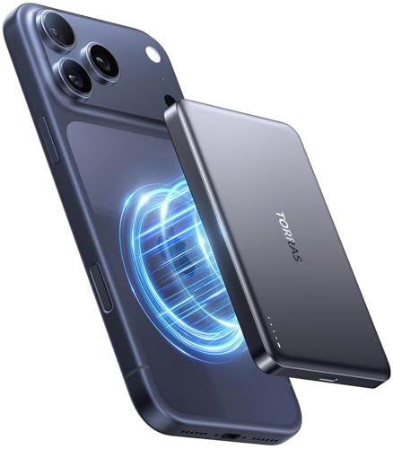TORRAS MiniMag Powerbank 10000mAh für MagSafe iPhone 17 Pro Max, Schnellladen Magnetische Power Bank Slim, Wireless Externe Akkupack mit USB-C-Kabel für iPhone Air 12-16, AirPods, Grau Titan