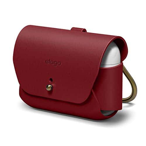 elago Ledertasche Hülle mit Karabiner Kompatibel mit Apple AirPods Pro – Hülle aus echtem Leder, Passform Getestet (Rot)