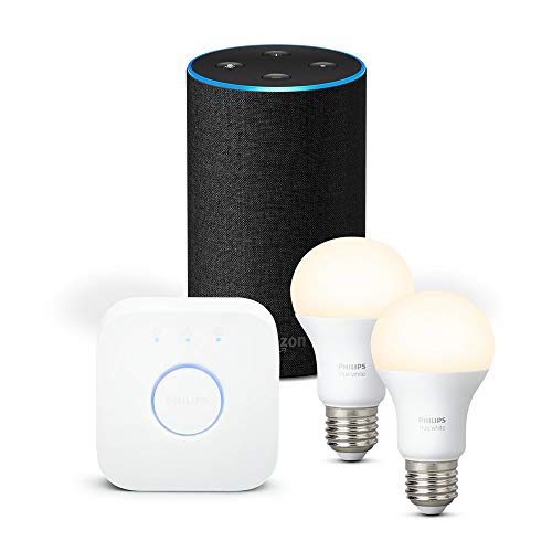 Amazon Echo (2. Gen.), Anthrazit Stoff + Philips Hue White Starter Set
