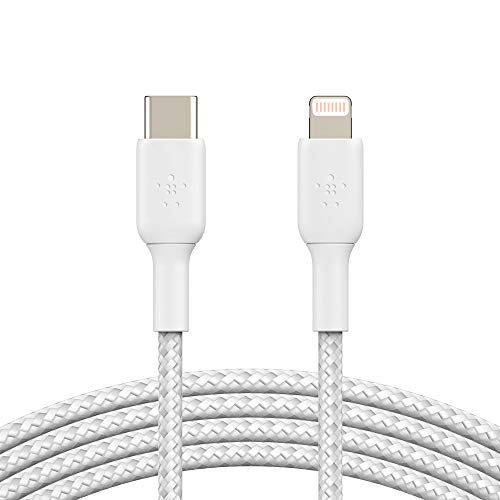 Belkin geflochtenes USB-C-/Lightning-Kabel (iPhone-Kabel zum Schnellladen für das iPhone 14 oder ältere Modelle) Boost Charge MFi-zertifiziertes iPhone USB-C-Kabel (1 m, Weiß)