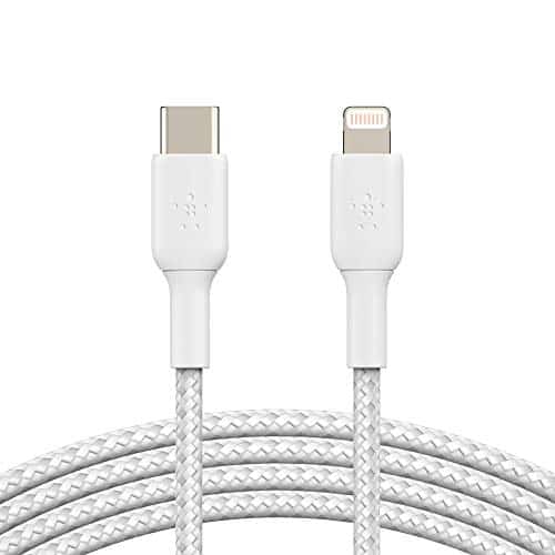 Belkin geflochtenes USB-C-/Lightning-Kabel (iPhone-Kabel zum Schnellladen für das iPhone 14 oder ältere Modelle) Boost Charge MFi-zertifiziertes iPhone USB-C-Kabel (1 m, Weiß)
