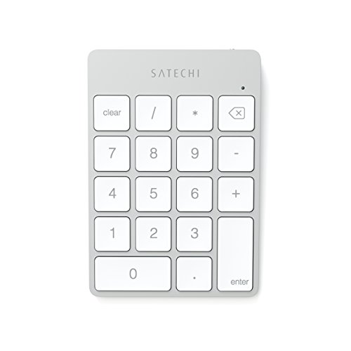 SATECHI Schlankes Bluetooth-Keypad aus Aluminium mit 18 Tasten, US-Layout, aufladbarem Ziffernblock, Micro-USB, kabellos für MacBook Air & Pro M4 M3, iMac, Mac mini, iPad, iPhone & mehr – Silber