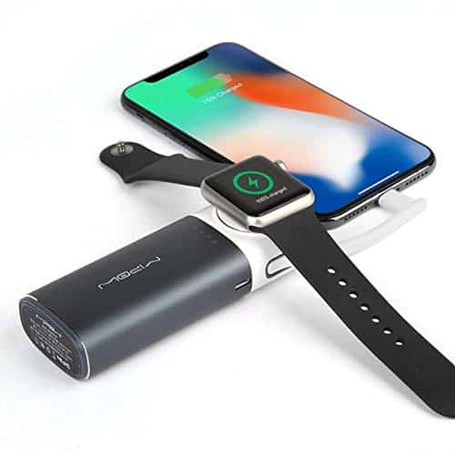 MiPow Apple Watch Power Bank (6000mAh, MFI Zertifiziert, eingebauter Lightning Anschluss) mit Induktions-Dock für Apple der Serie 5, 4, 3, 2 und 1 sowie alle iPhones mit Lightning Anschluss(Spacegrey)