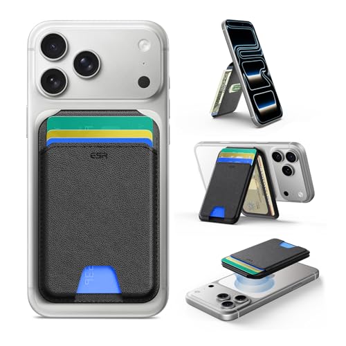 ESR mit MagSafe Wallet, 5 Kartenhalter, RFID-Schutz, für Magsafe Geldbörse mit Ständer, Magnetisches Wallet für iPhone 17/16/15/14/13/12-Serie, für Pixel 10/Pro/Pro XL, Nicht für 13/12 MiniSchwarz