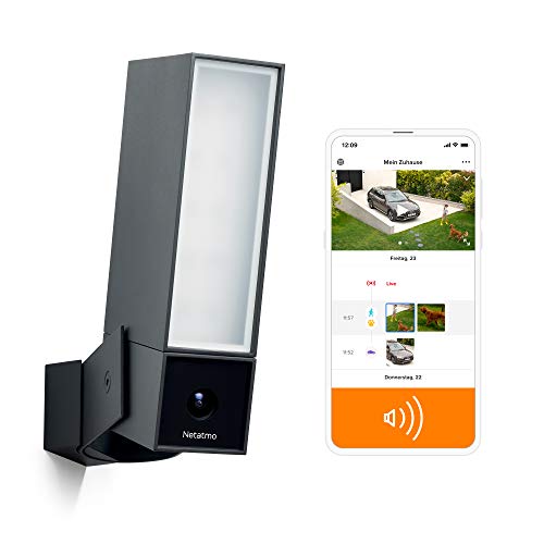 Netatmo Smarte Überwachungskamera für den Außenbereich mit 105 dB-Sirene, Wlan, Integrierte Beleuchtung , Bewegungserkennung, Nachtsicht, Ohne Abonnement, NOC-S-DE